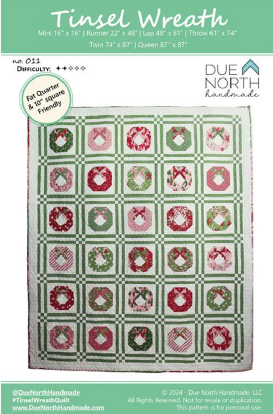 Due North Handmade Tinsel Wreath holiday quilt pattern by Moda