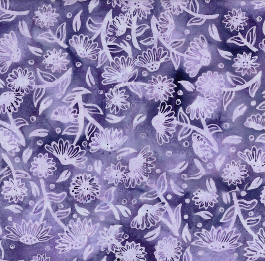 Crazy for Daisies Tossed Daisies Purple Foxglove hand-dyed batik quilting cotton by Lumin Fabrics