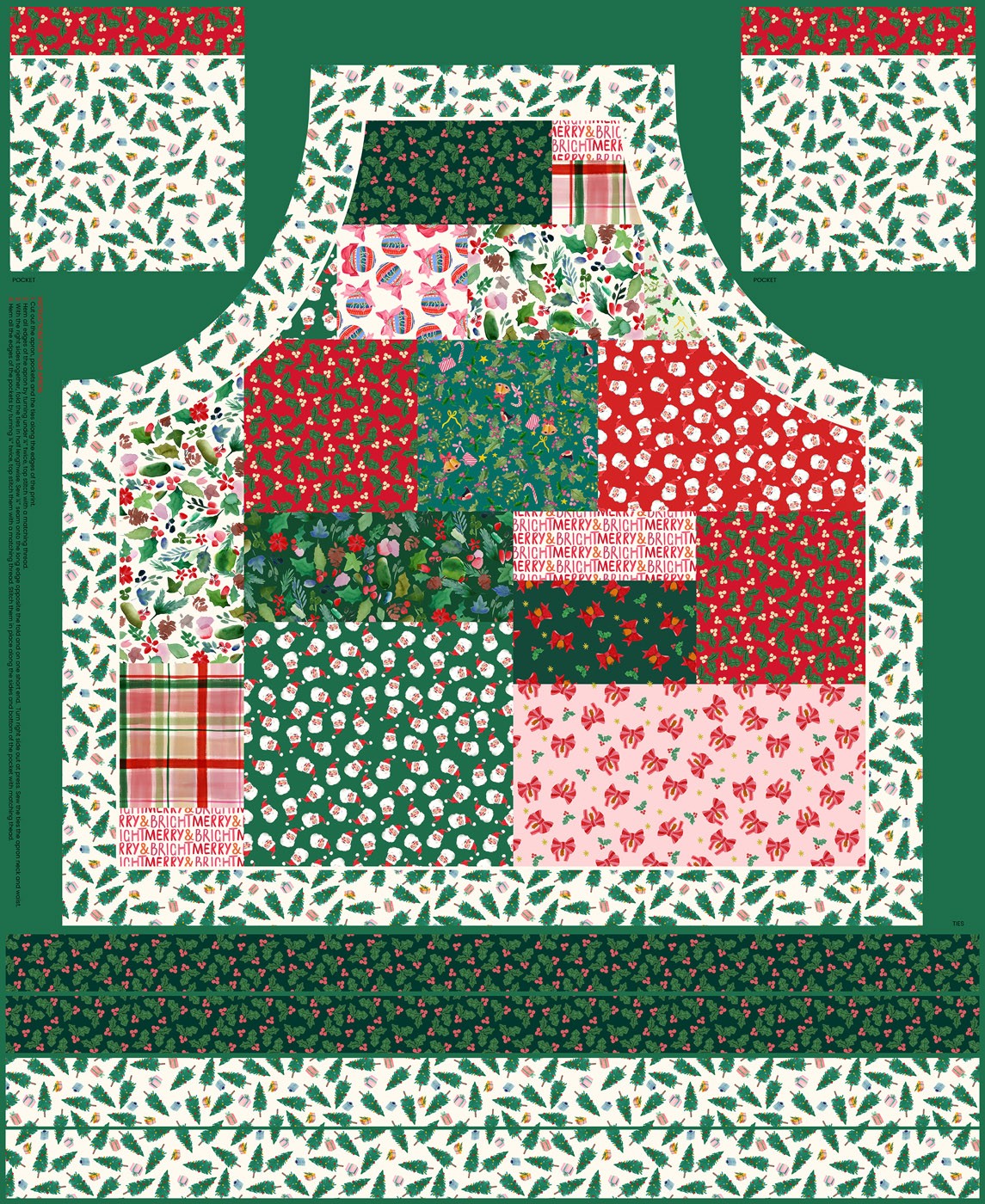 Lewis and Irene - Merry Happy Christmas - Bluebellgray - Merry Happy Christmas 1 yard apron panel - BG107
