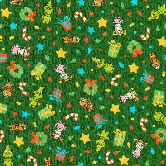 Robert Kaufman Little Grinch licensed Dr. Seuss Christmas cotton in Green, SKU ADED-23877-7
