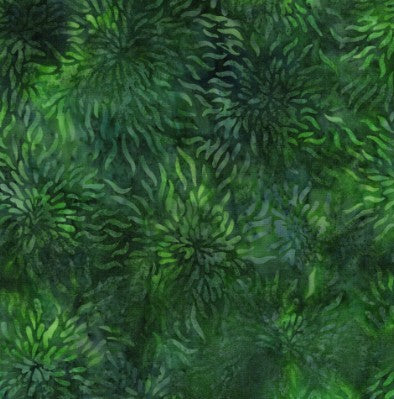 Island Batik Everlasting Starburst green pine needle batik fabric