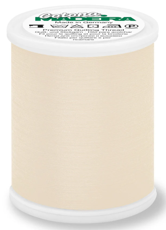 Spool of Madeira Cotona 50wt thread in Wheat, color 733