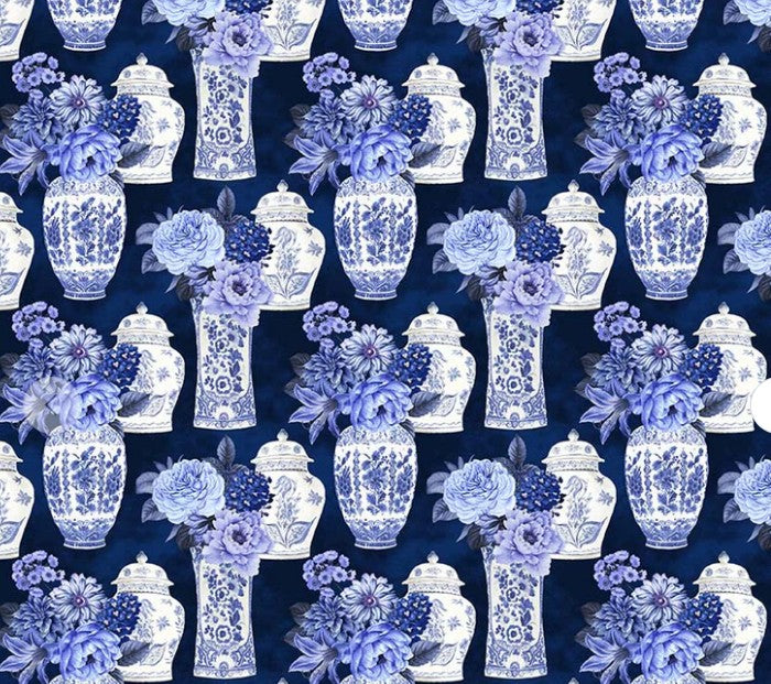 Windham China Blue Porcelain Bouquets 54935-2 Delft Blue quilting cotton fabric