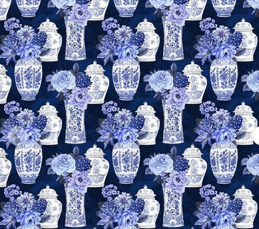 Windham China Blue Porcelain Bouquets 54935-2 Delft Blue quilting cotton fabric