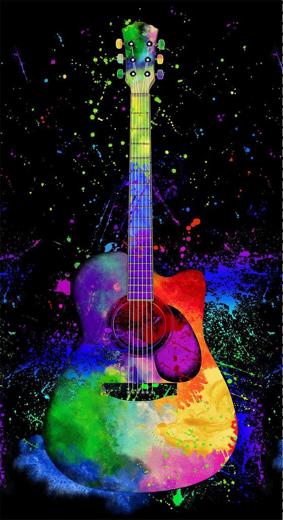 Painted guitar panel Timeless Treasures music novelty quilting fabric
