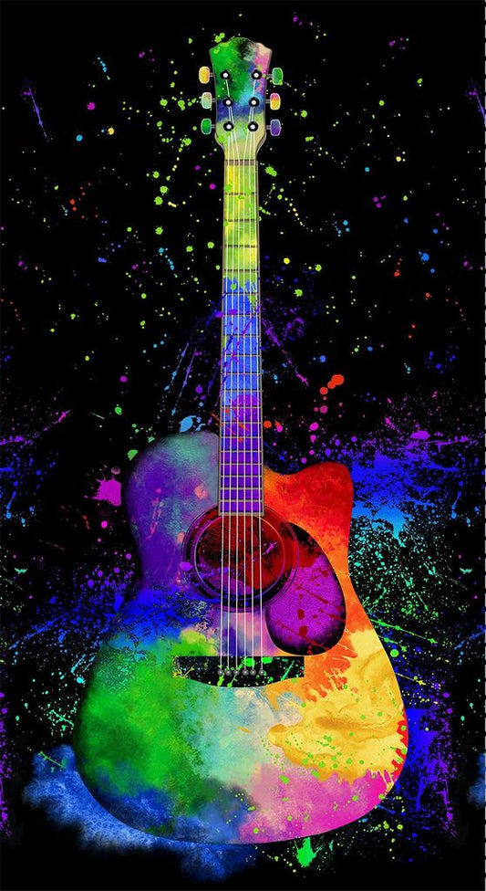 Painted guitar panel Timeless Treasures music novelty quilting fabric