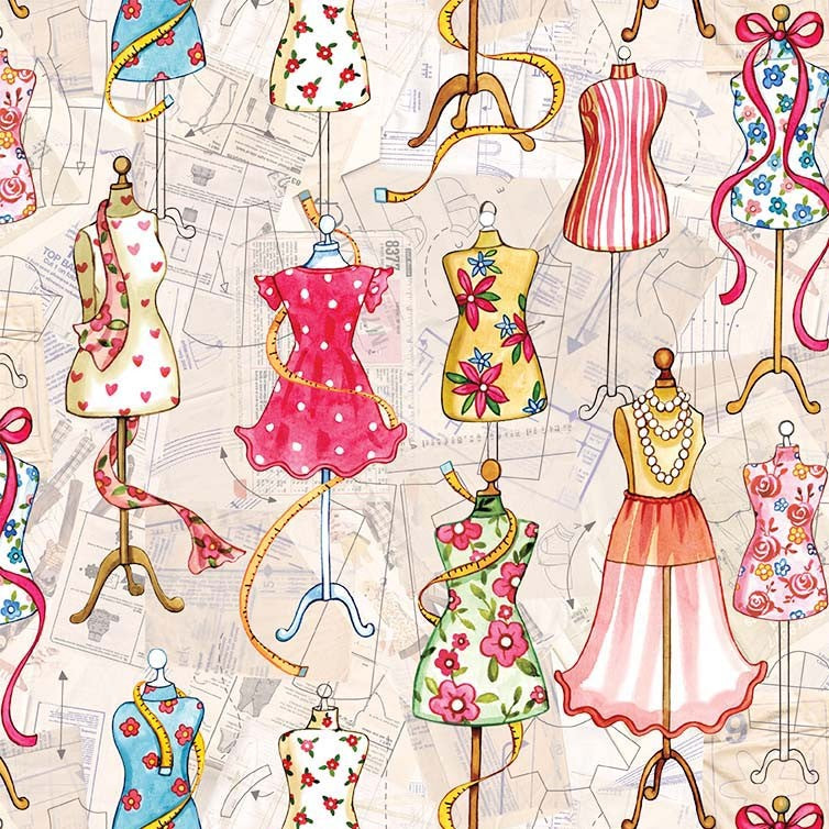 Michael Miller Dressmaker Cream novelty sewing quilting fabric