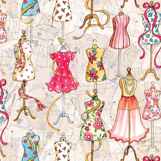Michael Miller Dressmaker Cream novelty sewing quilting fabric