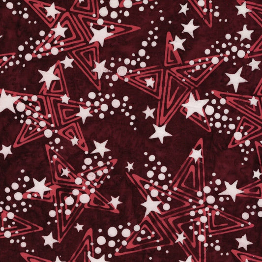 Island Batik Freedom Rings Shooting Stars Red Burgundy cotton batik quilting fabric