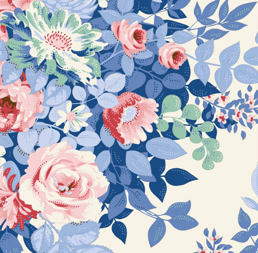 Tilda Something Blue Whimsyflower Cream quilting cotton fabric