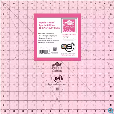 Quilters Select Poppie Cotton non-slip acrylic ruler 12.5 inch square