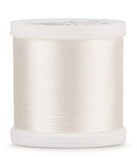 Spool of Madeira Polyneon 40wt machine embroidery thread in Off White, color 1803