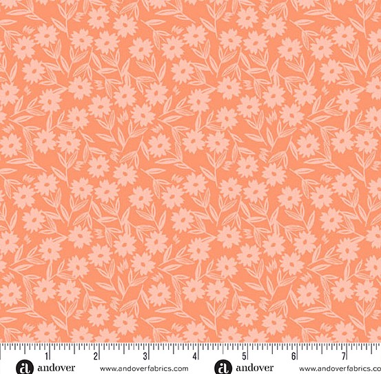 andover-Coral Sunshine Blooms 1569O Petals and Stitches by Stephanie Organes