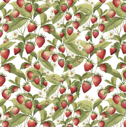 Lumin Fabric - Patchwork Picnic W105-013-036 White - Strawberries