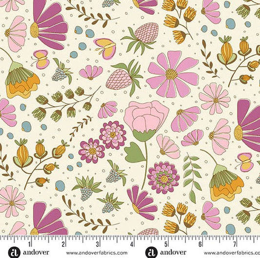 Andover Flourish White 1622L quilting cotton fabric