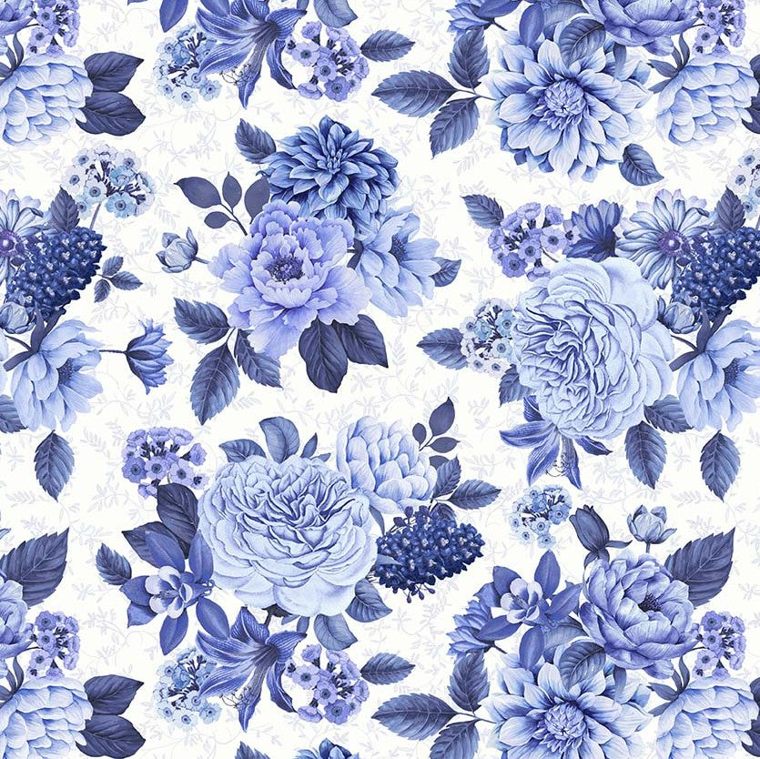Windham China Blue Blooming Blues 54933-1 White quilting cotton fabric
