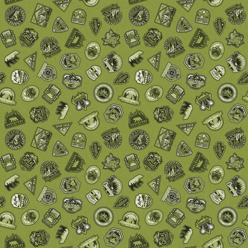 Northcott Camping Therapy green monochromatic cotton