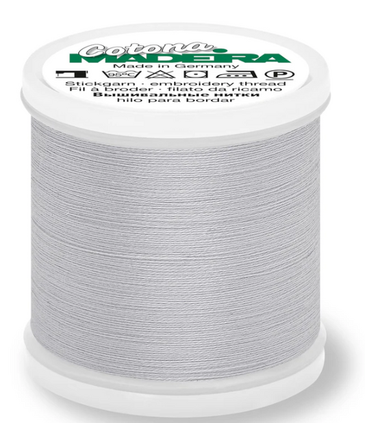 Spool of Madeira Cotona 80wt 100% cotton thread in Pale Powder Blue, color 570
