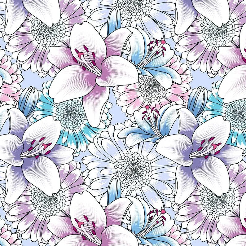 Violet Lilies purple floral print quilting fabric