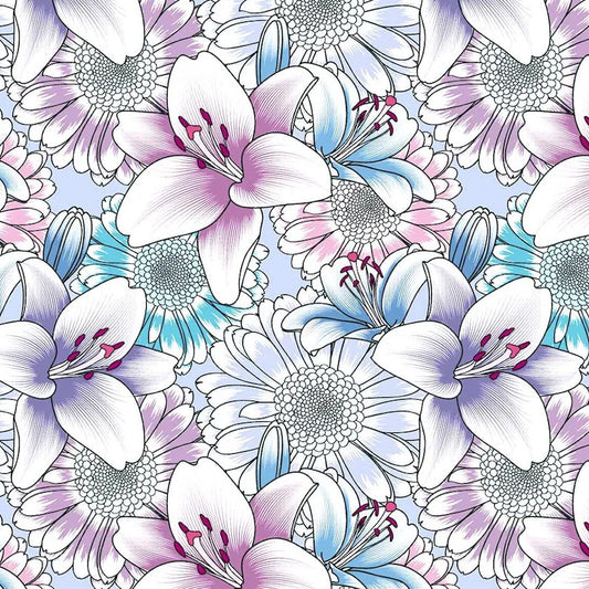 Violet Lilies purple floral print quilting fabric