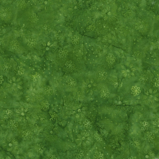 Spring Fling Scattered Flowers Green Apple hand-dyed batik quilting cotton by Lumin Fabrics