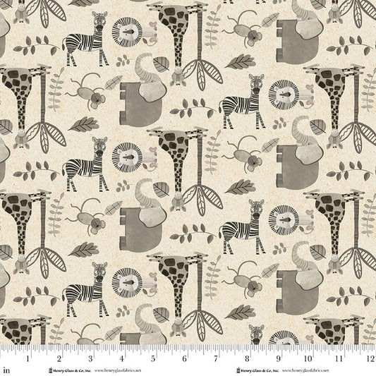 Henry Glass Jungle Romp Cream 2108-44 animal quilting cotton by Betsey Cavallo