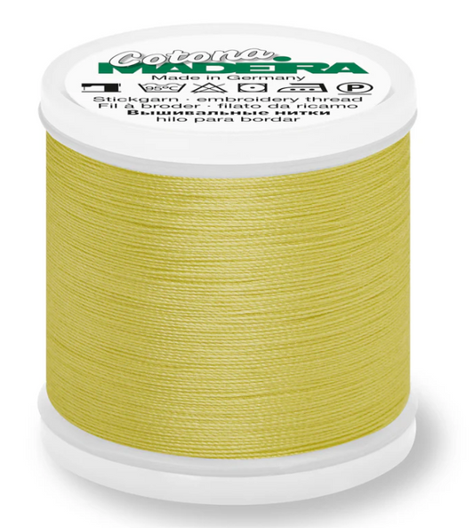Madeira Cotona 30wt cotton thread spool in Mustard Yellow #575