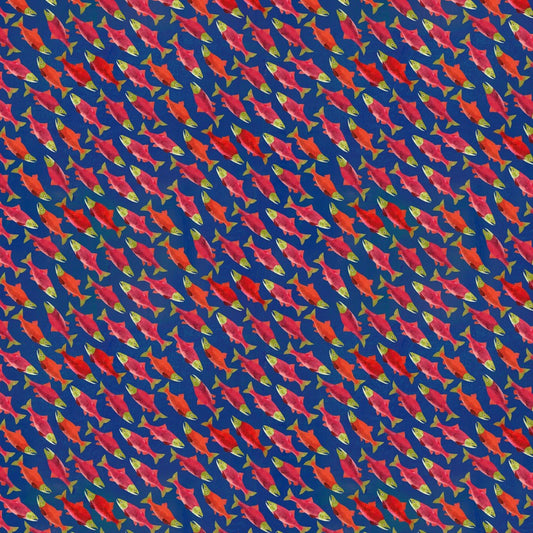 Michael Miller Navy Sockeye Salmon blue quilting cotton fabric