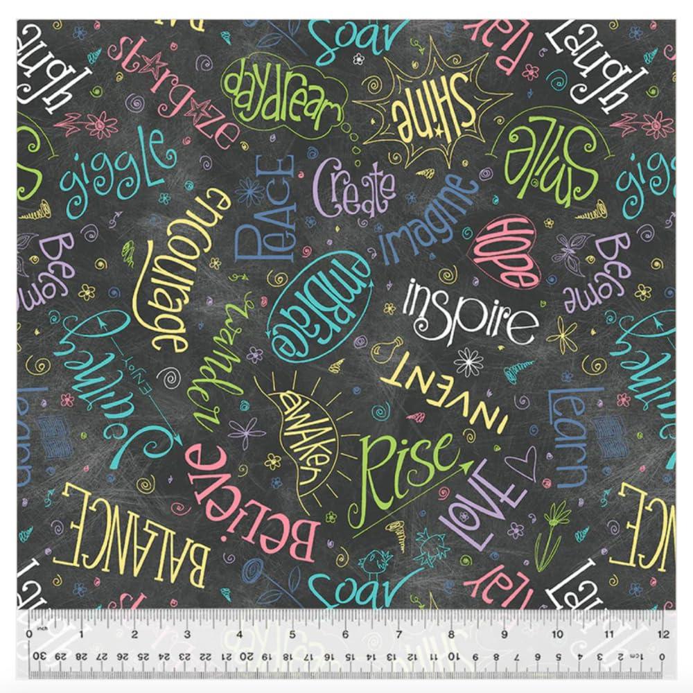 Noteworthy Aspirations Chalkboard wideback cotton backing quilting fabric