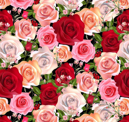 Blank La Vie En Rose 4218-99 Black cotton quilting fabric