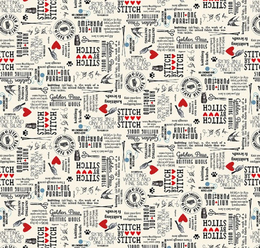 Studio E Knit 1 Purr 2 Ecru cotton quilting fabric 8478