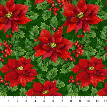 Northcott - Deck The Halls - Poinsettia Pine Multi 28996-76