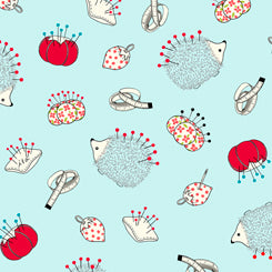 QT Sew What Pin Cushion Toss Light Aqua quilting cotton
