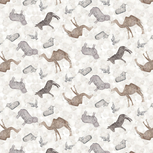 Blank Quilting Silent Night silver tossed nativity animals Christmas quilting fabric, SKU 4704-90
