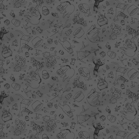 Studio E Haunted Acre Wood print 9133-90 in charcoal, Halloween cotton fabric