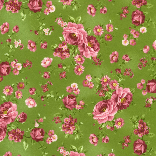 Robert Kaufman Bouquet of Roses Flannel Meadow green floral flannel fabric