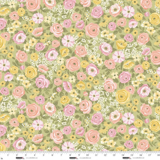 Studio E Layla Chelsea Designworks Celadon Multifloral quilting cotton