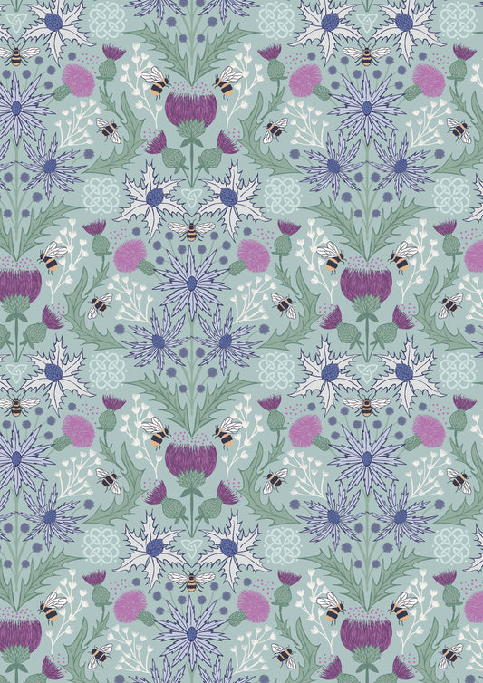 Lewis Irene Celtic Summer Mirrored Thistle Bee Duck Egg A989B fabric