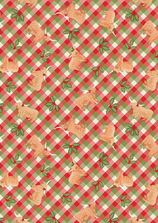Lewis & Irene Celtic Christmas highlands and holly festive gingham, C135C cotton