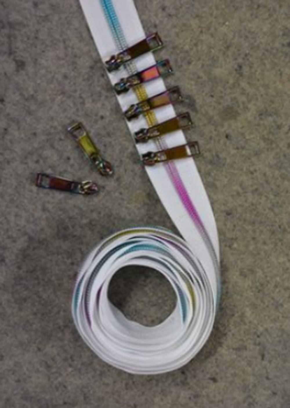 Pam Damour White Metallic 2.5yds - Rainbow Zipper Tape with 7 pulls