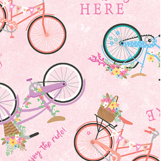 Benartex Springtime Bicycles Pink novelty quilting fabric