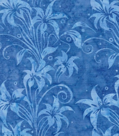 Island Batik Colorburst Lily Florals blue powder blue batik fabric