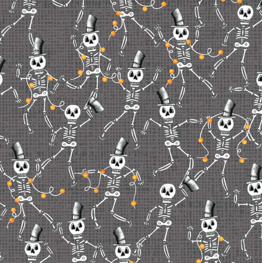 Studio E I Made A Boo-Boo skeletons allover print 8992-97 in storm grey, Halloween cotton