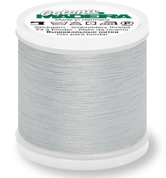 Spool of Madeira Cotona 30wt 100% cotton thread in Pale Powder Blue, color 570