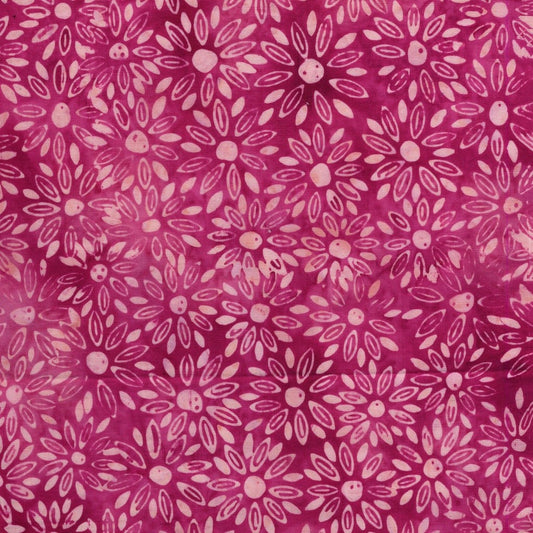 Crazy for Daisies Medium Daisies Pink Geranium hand-dyed batik quilting cotton by Lumin Fabrics