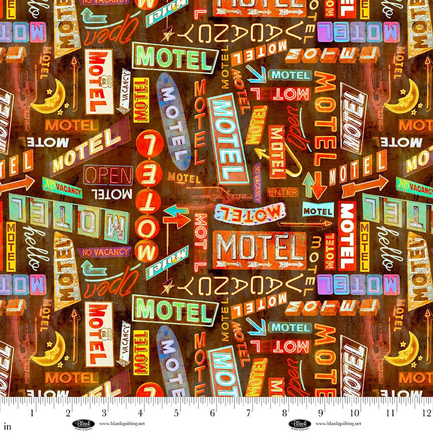 Blank Historic Highway Motel Signs 4478-99 black Route 66 fabric
