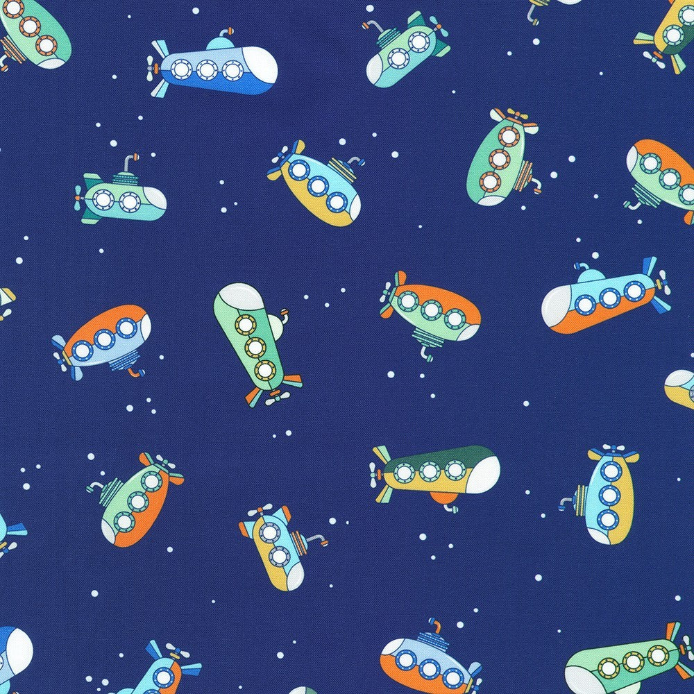 Robert Kaufman Full Speed Ahead Navy transportation quilting cotton