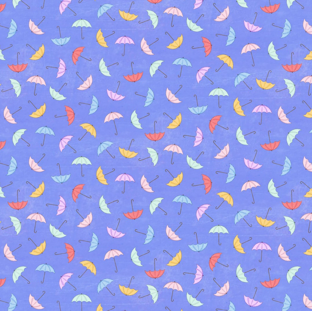 Michael Miller Sailor Tossed Umbrellas blue novelty quilting cotton