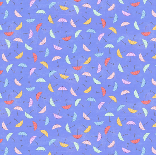 Michael Miller Sailor Tossed Umbrellas blue novelty quilting cotton