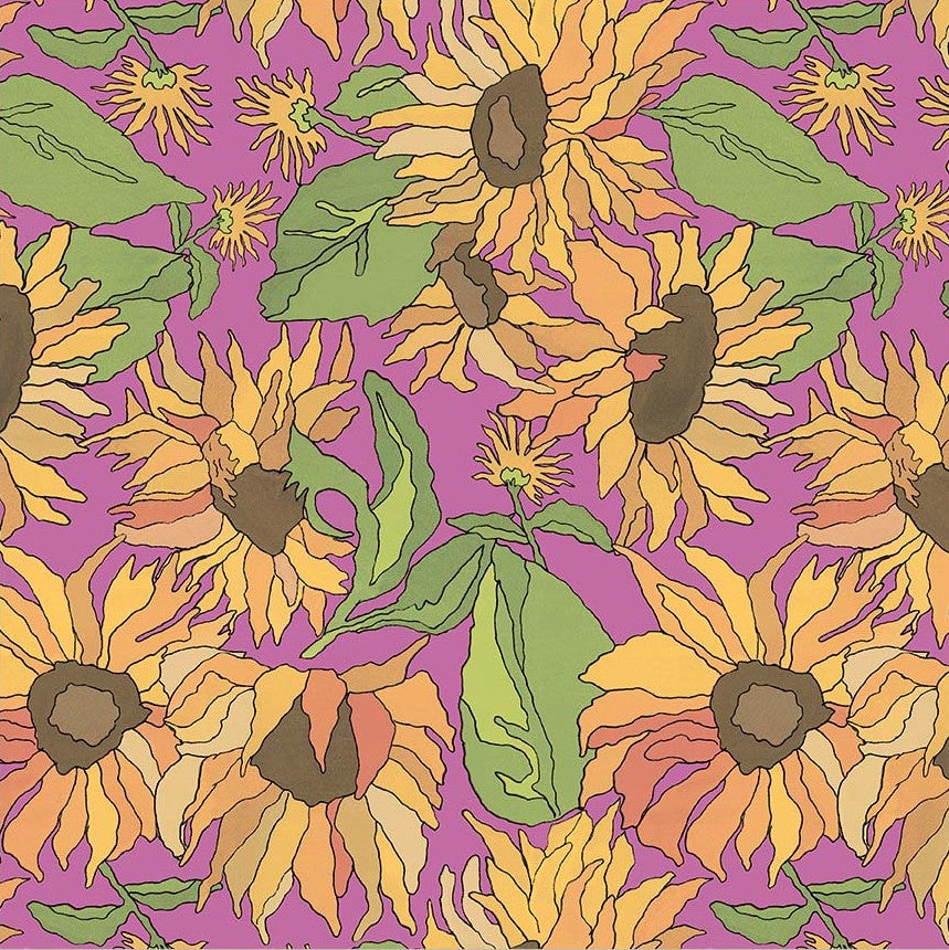 Windham x Laura Heine - Flowers on Main - Big Yellows - Fuchsia 54891-2